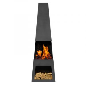 Dellonda Outdoor Chiminea Fireplace Fire Pit Heater Firewood Storage Black Steel