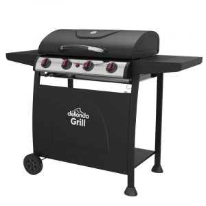 Dellonda 4 Burner Gas BBQ Grill, Ignition, Thermometer, Black/Stainless Steel