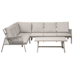Dellonda Fusion 4-Piece Outdoor Garden Corner Sofa & Coffee Table Set, Aluminium