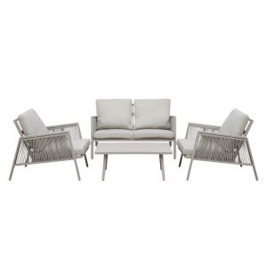 Dellonda Fusion Aluminium 4-Piece Outdoor Sofa, Arm Chairs & Coffee Table Set
